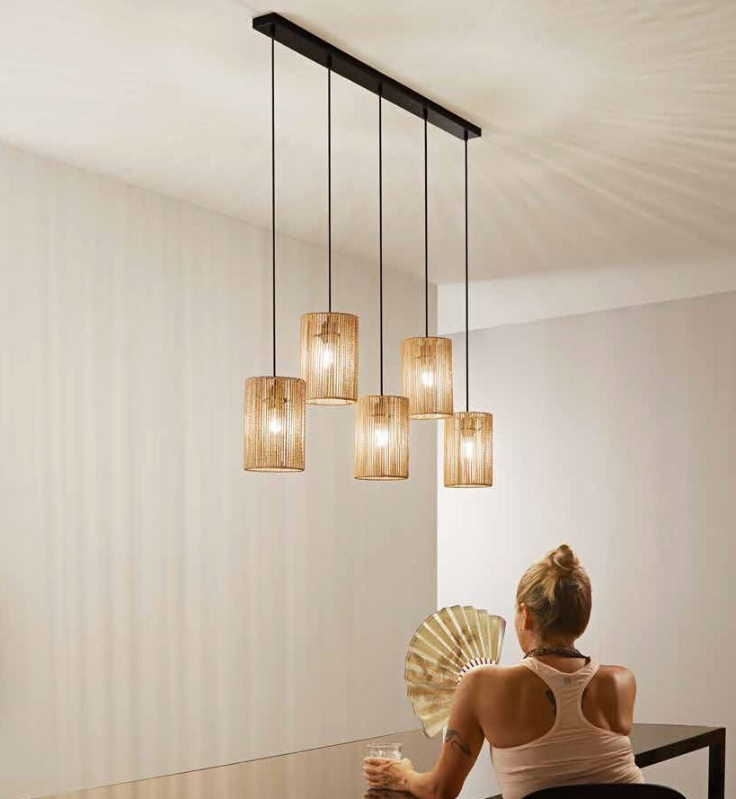 Sospensione 5 luci struttura metallo diffusori in carta naturale 5XE27 non incl. TROPIKANA Sospensione 5 luci struttura metallo diffusori in carta naturale 5XE27 non incl. TROPIKANA